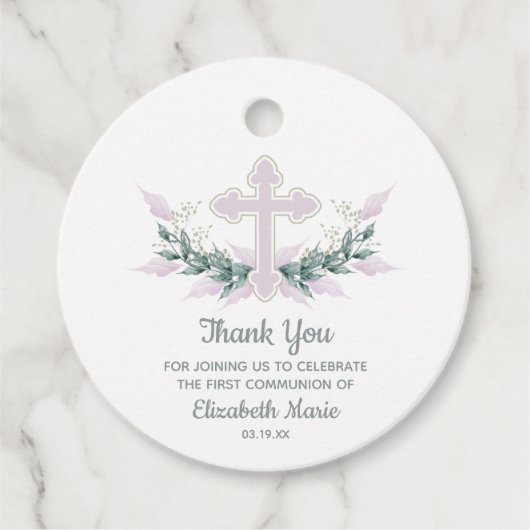 Aquarellfarben PInkCross Grüne Kommunion Gefälligk Geschenkanhänger (Vorderseite)