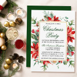Aquarellfarben Poinsettia Blumengrün Weihnachten P Einladung<br><div class="desc">Die elegante Watercolor Poinsettia Blumengrün Weihnachtsweihnachtsweihe umfasst rote Poinsettien,  Eukalyptus-Blätter,  Kiefernzapfen,  Kiefernnadeln,  Baumwolle,  Holly-Beeren und andere wunderschöne botanische Wintergärten. Goldrahmen. Grün zurück.</div>