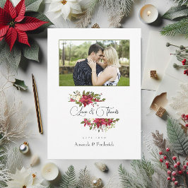 Aquarellfarben Poinsettia und Heiligabend Foto Dankeskarte