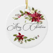 Aquarellfarben Poinsettia und Heiligabend Foto Keramik Ornament (Vorne)