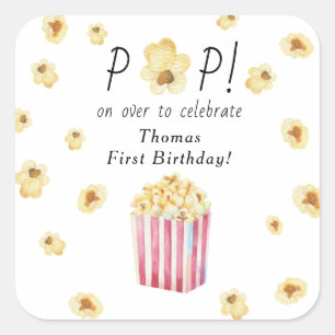 Aquarellfarben Popcorn Kindergeburtstag Party Quadratischer Aufkleber