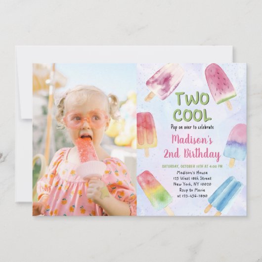 Aquarellfarben Popsim Party Zwei Coole 2. Geburtst Einladung (Vorderseite)