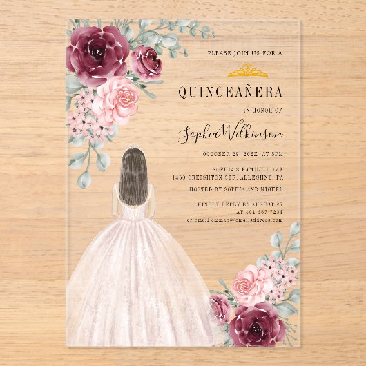 Aquarellfarben Quinceanera 15. Geburtstag Acryleinladungen (Vorderseite)