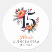 Aquarellfarben Quinceanera 15. Geburtstag Runder Aufkleber (Vorderseite)