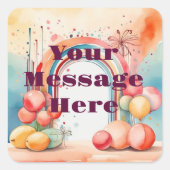 Aquarellfarben-Regenbogen-Bliss-Party Quadratischer Aufkleber (Vorderseite)