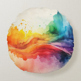 Aquarellfarben-Regenbogenfarben Rundes Kissen