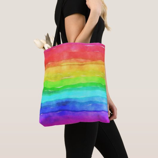 Aquarellfarben Regenbogenstreifen Design Totbeutel Tasche (Von Nahem)