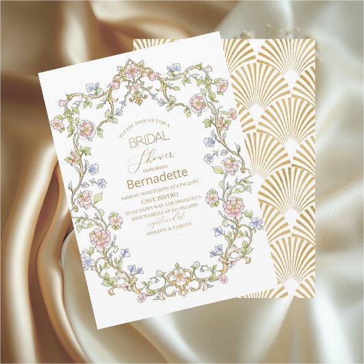 Aquarellfarben-Retro-Blume Gold Brautparty Einladung