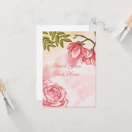 Aquarellfarben Romantische Rose Karte (Vorderseite/Rückseite Beispiel)