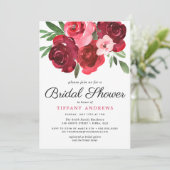 Aquarellfarben Romantische Rote Rosen Brautparty Einladung (Stehend Vorderseite)