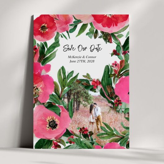 Aquarellfarben Rosa Anemone Hochzeitssemble Foto Save The Date