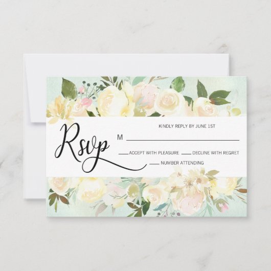 Aquarellfarben Rosa Beige Blumenzange RSVP Karte (Vorderseite)