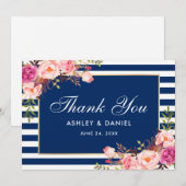 Aquarellfarben Rosa Bläserblauer Streifen Hochzeit Dankeskarte (Vorne/Hinten)