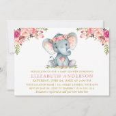 Aquarellfarben Rosa Bläserne Elephant Baby Dusche  Einladung (Vorderseite)