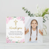 Aquarellfarben Rosa Bläserntes Foto der heiligen K Dankeskarte (Stehend Vorderseite)