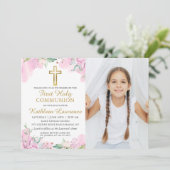 Aquarellfarben Rosa Bläserntes Foto der heiligen K Einladung (Stehend Vorderseite)