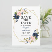 Aquarellfarben Rosa Blau Rose Geo Frame Foto Save The Date (Stehend Vorderseite)