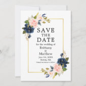 Aquarellfarben Rosa Blau Rose Gold Rahmen Save The Date (Vorderseite)