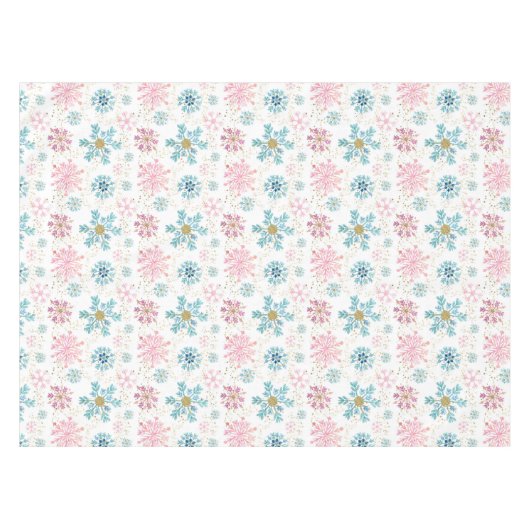 Aquarellfarben, Rosa, Blau und Gold Winterschneefl Tischdecke (Vorderseite (Horizontal))