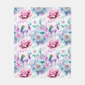 Aquarellfarben, rosa, blaue Blumen. Fleecedecke (Vorderseite)