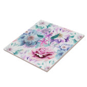 Aquarellfarben, rosa, blaue Blumen. Fliese (Seite)