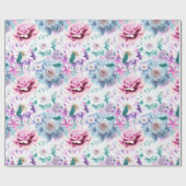 Aquarellfarben, rosa, blaue Blumen.  Geschenkpapier (Flach)
