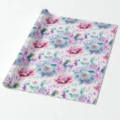 Aquarellfarben, rosa, blaue Blumen.  Geschenkpapier (Ungerollt)