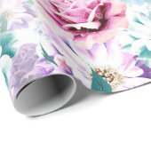 Aquarellfarben, rosa, blaue Blumen.  Geschenkpapier (Rolleneckpunkt)