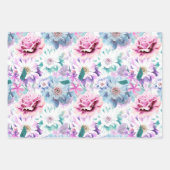 Aquarellfarben, rosa, blaue Blumen. Geschenkpapier Set (Vorderseite 2)