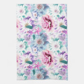 Aquarellfarben, rosa, blaue Blumen. Geschirrtuch (Vertikal)