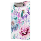 Aquarellfarben, rosa, blaue Blumen. Klemmbrett (Links)