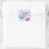 Aquarellfarben, rosa, blaue Blumen. Quadratischer Aufkleber (Tasche)