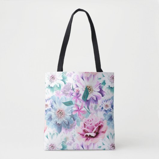 Aquarellfarben, rosa, blaue Blumen. Tasche (Vorderseite)