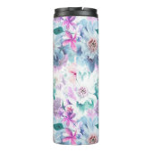 Aquarellfarben, rosa, blaue Blumen. Thermosbecher (Rückseite)