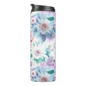 Aquarellfarben, rosa, blaue Blumen. Thermosbecher (Nach rechts gedreht)