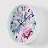 Aquarellfarben, rosa, blaue Blumen. Uhr (Winkel)