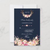 Aquarellfarben Rosa Blume Antlers Wedding RSVP (Vorderseite)