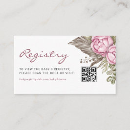 Aquarellfarben Rosa Blume Baby QR Code Registrieru Begleitkarte