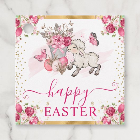 Aquarellfarben Rosa Blume Frühlingslamm Oster Geschenkanhänger (Vorderseite)