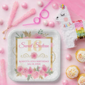 Aquarellfarben Rosa Blume & Goldene Fossilien 16 . Pappteller (Party)