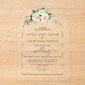 Aquarellfarben Rosa Blume Hochzeit am Goldenen Bog Acryleinladungen (Vorderseite)