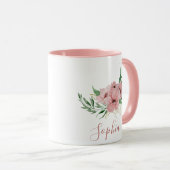 Aquarellfarben Rosa Blume Name Tasse (VorderseiteRechts)