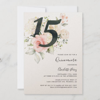 Aquarellfarben Rosa Blumenbraun Quinceanera 15. Ge Einladung