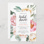 Aquarellfarben Rosa Blumengrün Brautparty Einladung (Vorne/Hinten)