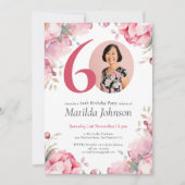 Aquarellfarben Rosa Blumenmuster Foto 60. Geburtst Einladung (Vorderseite)