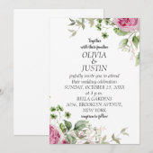 Aquarellfarben Rosa Blumenrahmen Hochzeit Einladung (Vorne/Hinten)