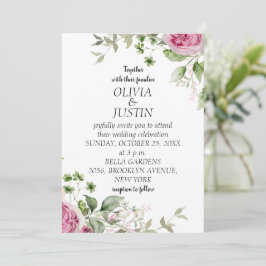 Aquarellfarben Rosa Blumenrahmen Hochzeit Einladung