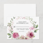 Aquarellfarben Rosa Blumenrahmen Hochzeit RSVP Karte (Vorne/Hinten)