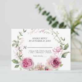 Aquarellfarben Rosa Blumenrahmen Hochzeit RSVP Karte