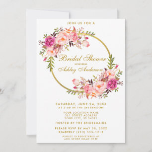 Aquarellfarben Rosa Blumenreath Gold Brautparty Einladung